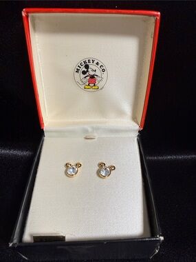 Vintage Disney for Napier Gold Tone Crystal Mickey Stud Earrings